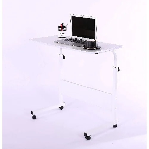 Adjustable Mobile Bed Table - White Color