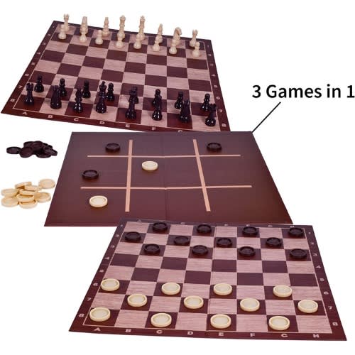 Board Games - 3 In 1 Games Set- Chess / Draughts / Tic Tac Toe Ages 3+