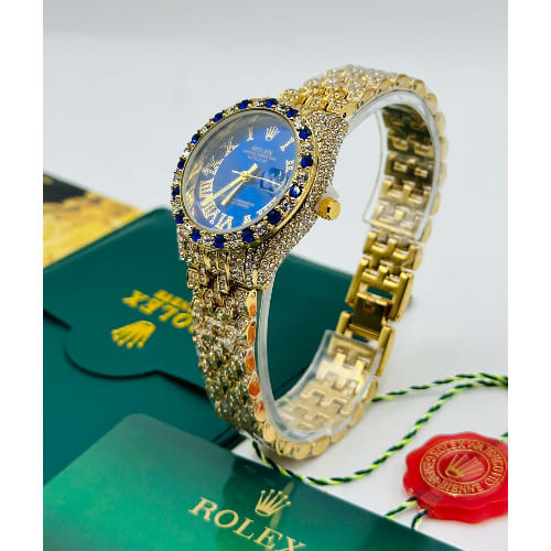 Rolex Diamond Ladies Wristwatch - Blue Dial Gold Edition