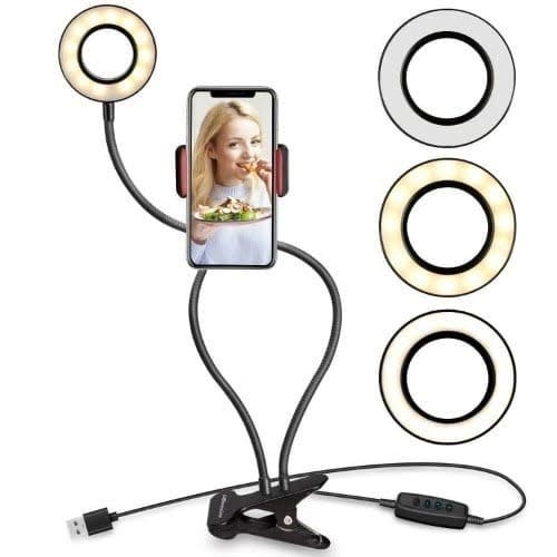 Selfie Ring Light With Phone Holder Stand For Stream And Makeup - 3 Light Mode