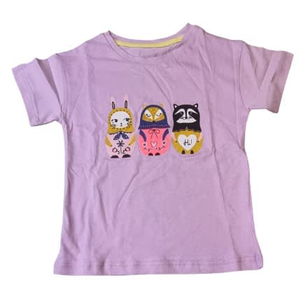 Purple Girls Top "russian Dolls" Print