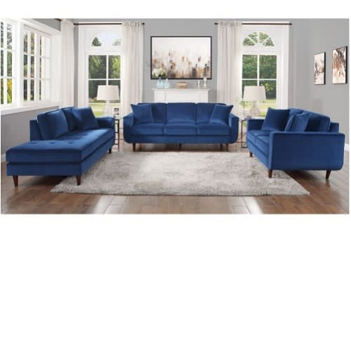 Cheslo Vantage Sofa Set With Long Couch - BLUE VELVET