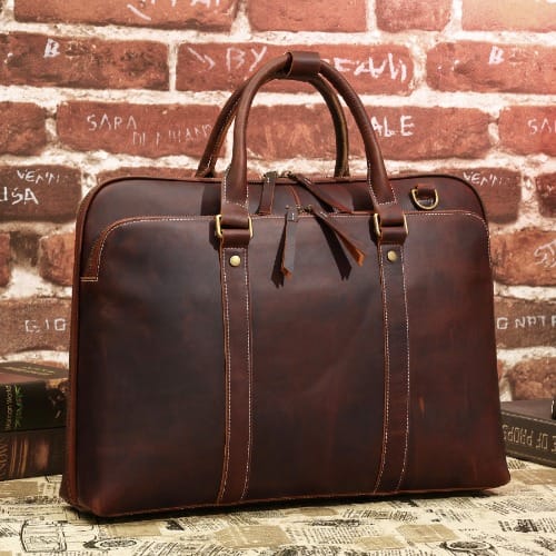 15.6'' Laptop Bag Vintage Genuine Leather Briefcase
