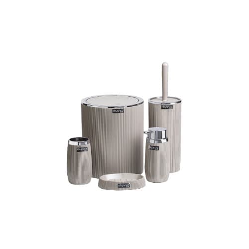 Stripe Round Bathroom Set - 5 Pcs Chrome Brown