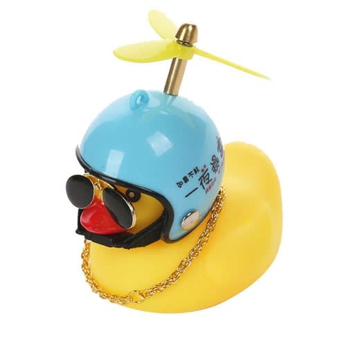 Car Dashboard Ornament Yellow Duck Cool Glasses With Propeller Helmet