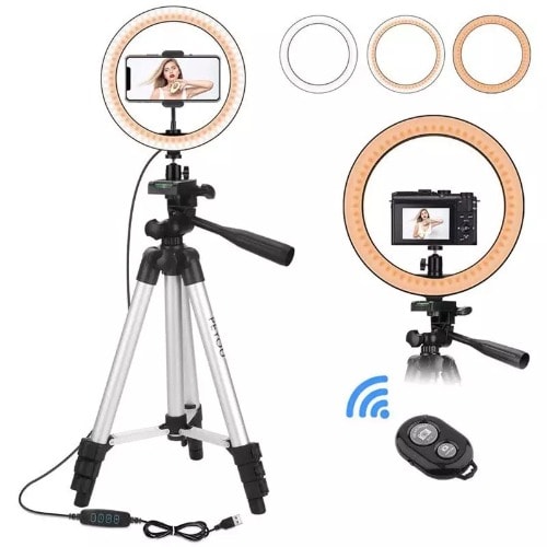 10-Inch Led Ring Light With Bluetooth Remote And 100cm Tripod Stand For Youtube Studio Selfie Videos