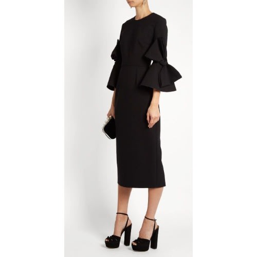 Pencil Dress With Ribbon Sleeves - Black