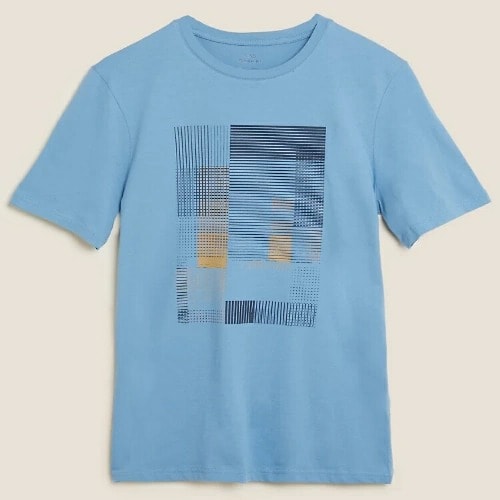 Pure Cotton Abstract Print T Shirt - Light Airforce