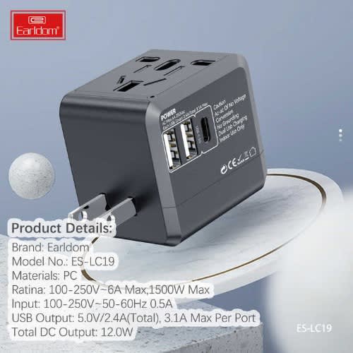 International Universal Travel Adapter With One Typce -C & 2 USB Port