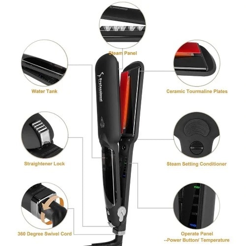 Hair Straightener - Professional Steam And Infrared Styler - Black