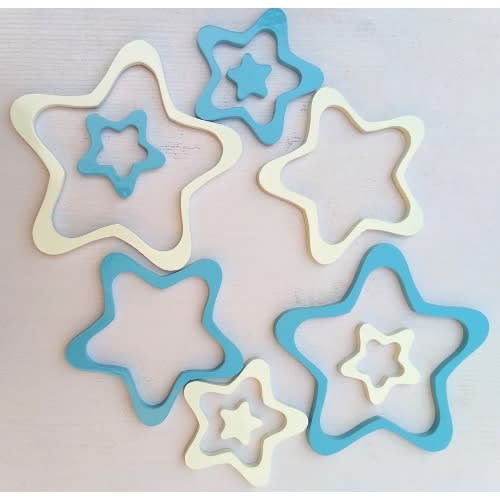 Star Wooden Wall Sticker - White And Blue - 10pcs