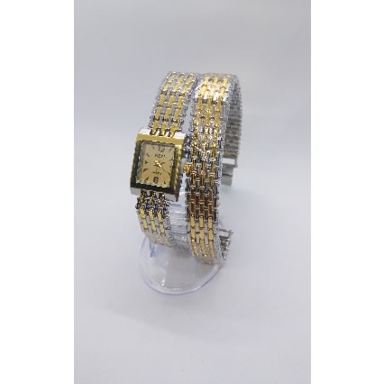 2 In 1 Two Tone Sleek Wrist Watch And Bracelet Set- Gold/silver
