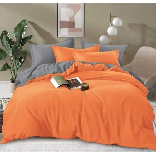 Bedsheet duvet And Four Pillowcases  orange and ash plain