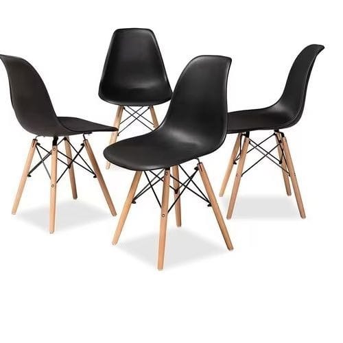 Dinning Plastic Chair With Wooden Leg- Set Of 4