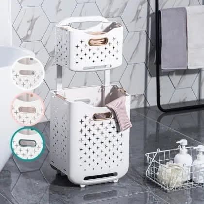 Double Layer Laundry Basket With Pulley