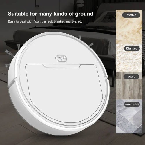 3in1 Multifunctional Rechargeable Robotic Floor Vacuum Cleaner And Sweeper - White
