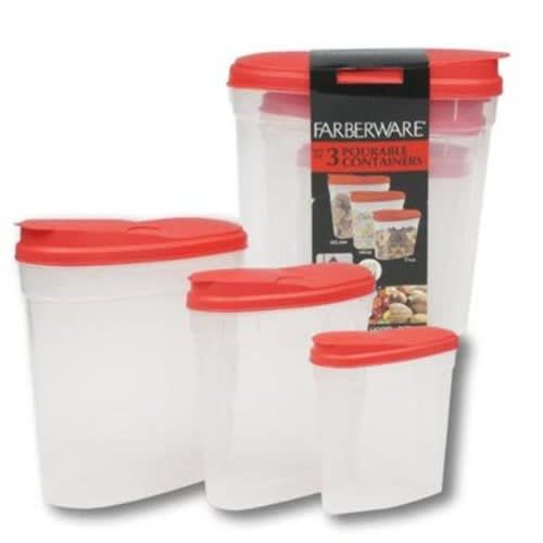 Plastic Storage Container 3 Pc Pourable Red