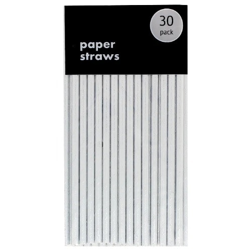 Metallic Paper Straws - 30-pack - Silver