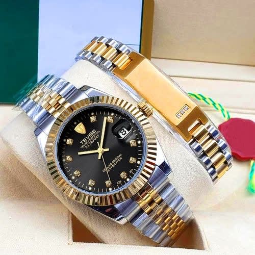 Men's Non Fading Wristwatch And Bracelet Set