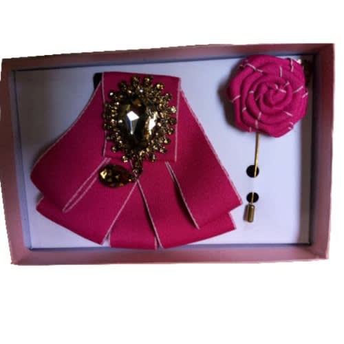Bow Tie With Lapel Pin- Pink