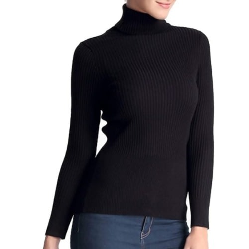 Ladies Turtleneck Long Sleeve T-shirt - Black