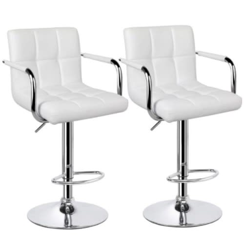 Bar Stool With Armrest - Set Of 2- White