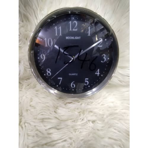Modern Moonlight Round Wall Clock - 12" - 30cm - Sliver & Black