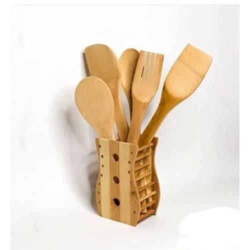 Wooden Cooking Spoons And Spatula Set - 5 Pics