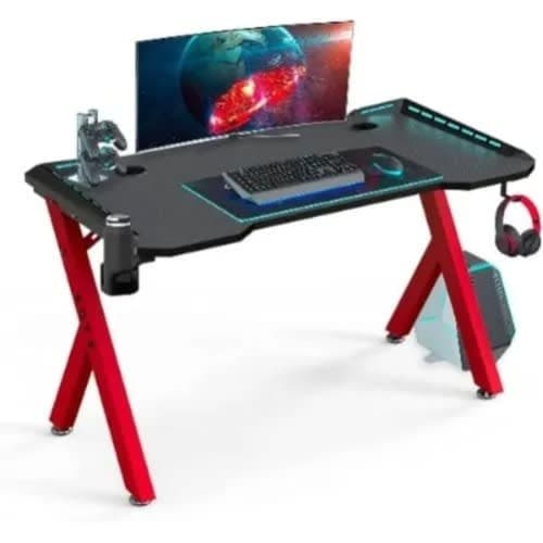 Gaming Desk With Led Lights - Rgb - 1.4m - Red and Black