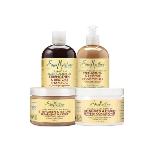 Shea Moisture -JBC Strengthen & Restore Shampoo - Conditioner - Leave In Cond- 11oz & Treatment- 12oz