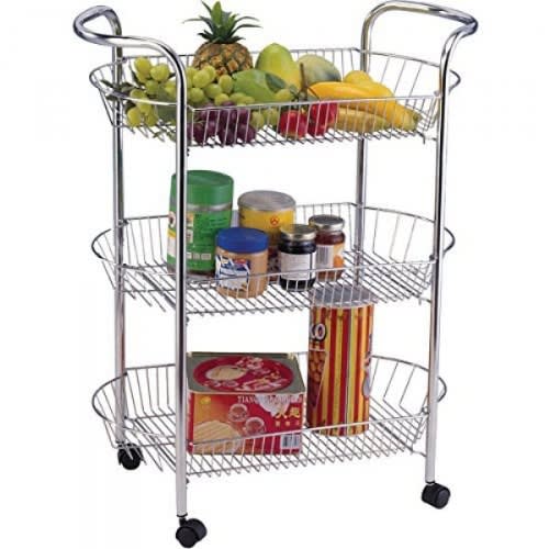 3 Layer Stainless Stee Multi-purpose Trolley With Wheels