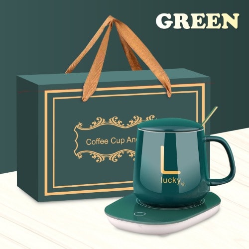 Lucky Ceramic Coffee Cup With Automatic Heating Pad - Green