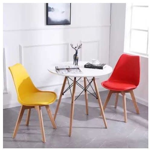 Portable Restaurant Wooden Dinning Table + 2 Sitting Chairs - Yellow & Red