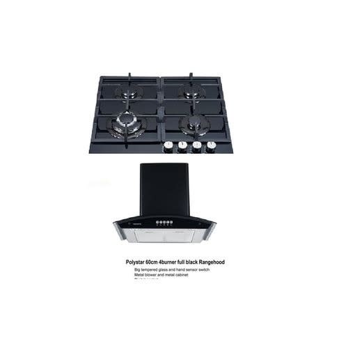 4 Burner Digital Control Range Hood + 4 Burner Gas Hob - 60cm
