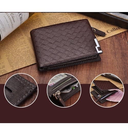 Men's Zipper Leather Wallet - Brown