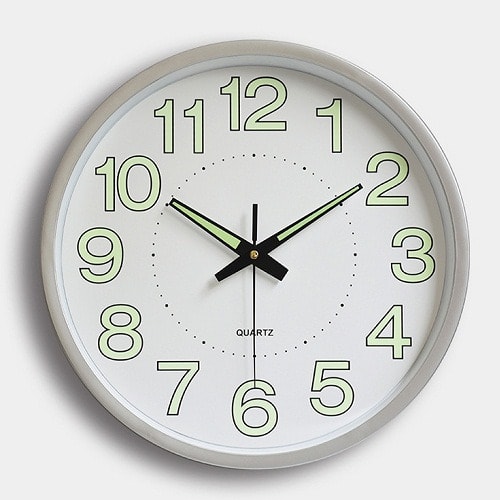 Modern Circular Night Glow Luminous Wall Clock- Silver - 12 Inch - 30cm