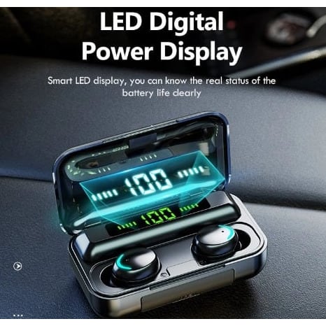 F9 Wireless Bluetooth Earphones With Inbuilt Power Bank 50mAh