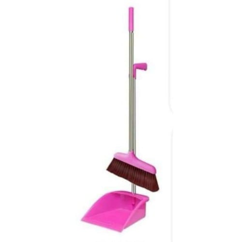 Long Handle 2 In 1 Plastic Sweeping Broom And Parker - Pink