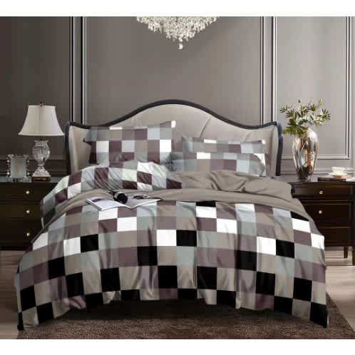 Ash And Brown Box Patterned Complete Duvet Sets