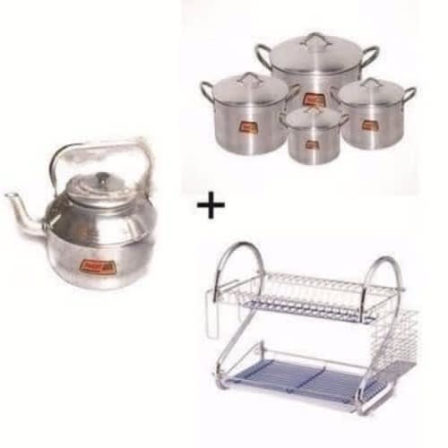 Kettle - 2L With Plate Rack & Tower Pot - 4 Set Bundle