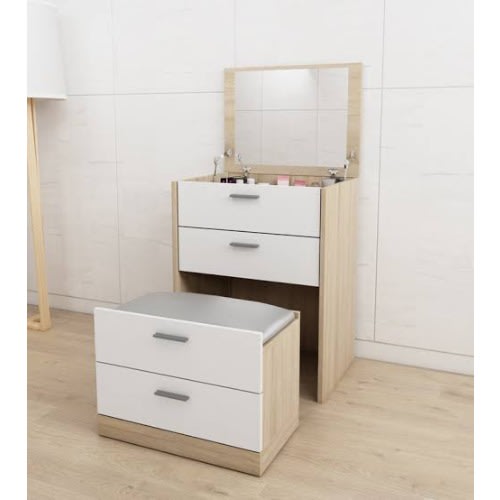 Dresser With Flip Mirror -2 Storage Chest Drawers And 2 Drawer Storage Stool