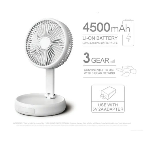 Foldable Rechargeable Table Fan With Base Led Light - 4500mAh