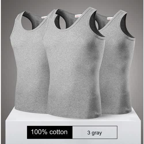 3 In 1 Pure Cotton Underwear Singlet - Men Singlet - Grey