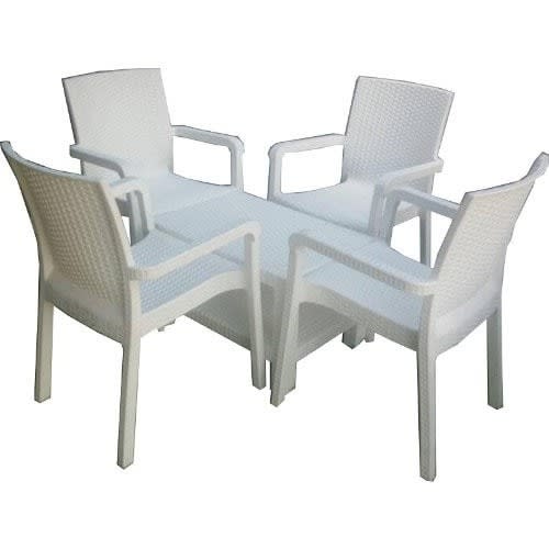 Plastic Basket Table And 4 Pieces Of Basket Chairs - White