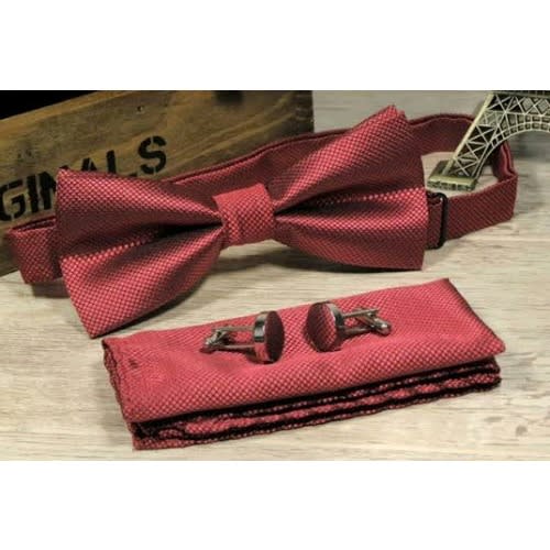 Bowtie With Pocket Square And Cufflinks - Wine