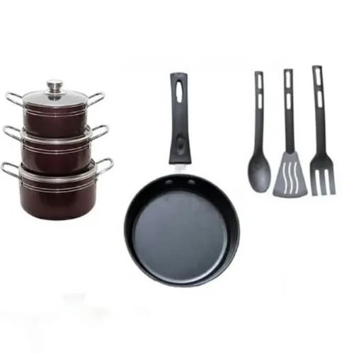 Non Stick Aluminium Cooking Pots With Free Set Of Non Stick Spoons-7 Pieces