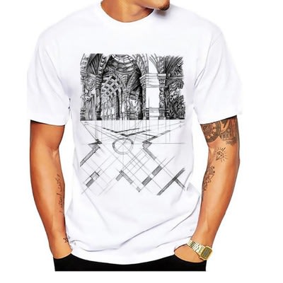 Geometry Building Print Round Neck Trend Wild T-shirt