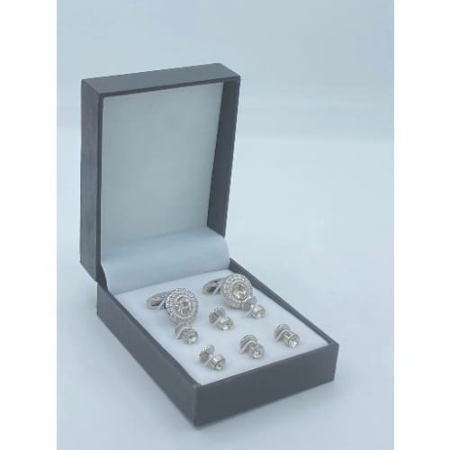 8-in-1 Iced Silver Unique Men's Cufflinks Set