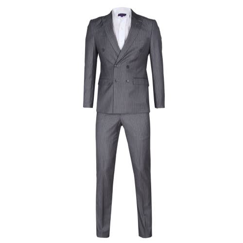 Striped Double Breasted Pin Lapel Suit - Ash - MS-4798