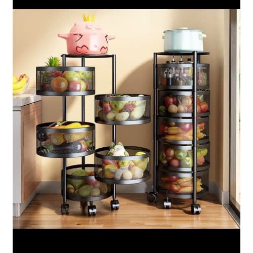Round Fruit And Vegetable Rotatable Rack Basket - 5 Layer With Free Gift